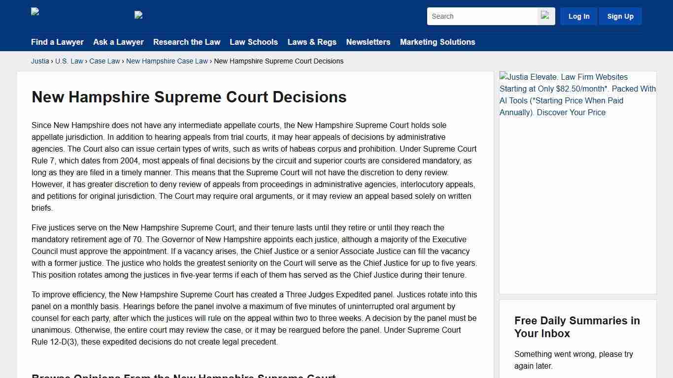 New Hampshire Supreme Court Decisions :: New Hampshire Case Law :: New Hampshire Law :: U.S. Law :: Justia